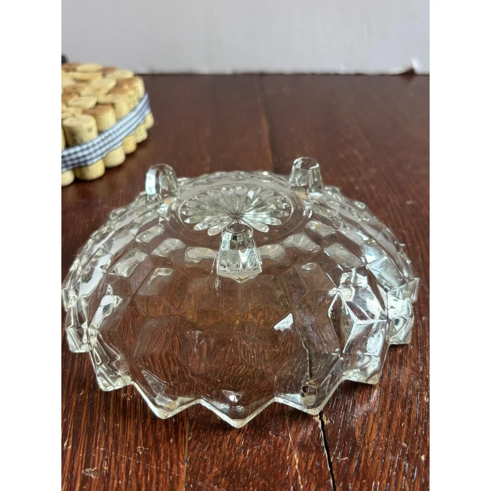 Vintage Clear Pressed Glass Footed Candy Dish Sawtooth Diamond Point Bowl 6 inch